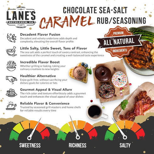 Lane's Chocolate Sea-Salt Caramel Seasoning - All-Natural Flavoring for Cake, Beverages & Popcorn, 4.6 Oz