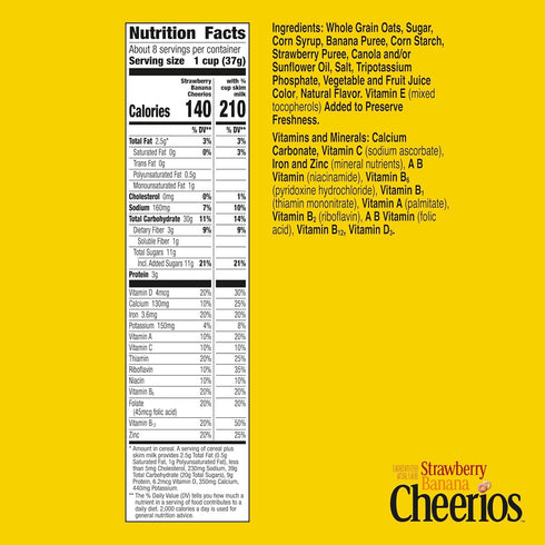 11.2 oz Strawberry Banana Cheerios, Heart Healthy Gluten Free Breakfast Cereal, Made with Whole Grain Oats