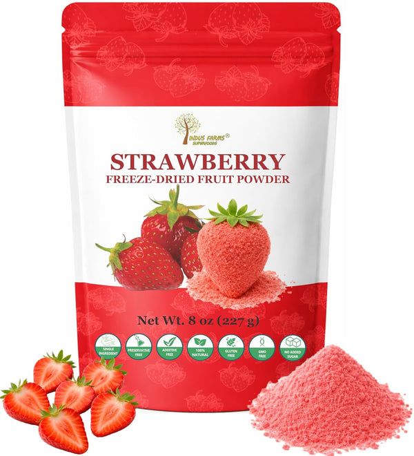 Indus Farms Freeze Dried Strawberry Powder Pure Strawberry Fruit, No Added Sugar,