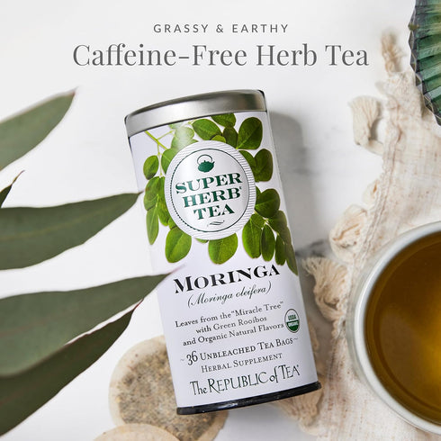 The Republic of Tea Organic Moringa SuperHerb Tea Tin, 36 Herbal Tea Bags, Naturally Caffeine-Free