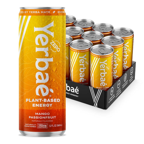 Yerba Energy Beverage, Mango Passion Fruit, 120mg Caffeine. No Sugar/Calories/Carbs, Energized by