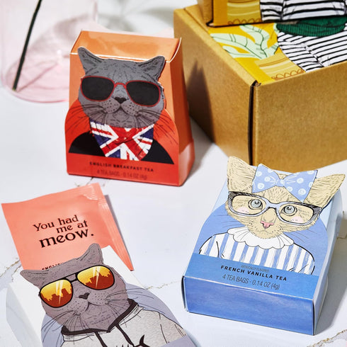 Set: 24 6 Set 24 Thoughtfully Gourmet Cat Lover's Tea Gift Includes Teas in Flavors with Stylish Cat Art and Fun Quotes