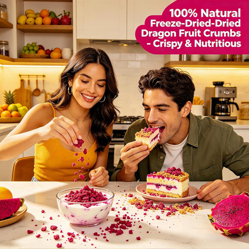 H2ONDBQF 9.5oz 1-Ingredient, Freeze Dried Dragon Fruit Cubes, Crispy & Light Red Pitaya Snacks, for Smoothie Bowls