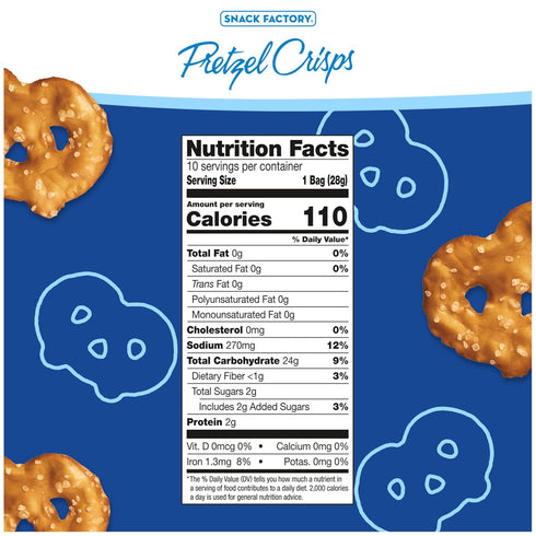 1 Oz 10 Snack Factory Pretzel Crisps, Original, Snack Bags, Ct