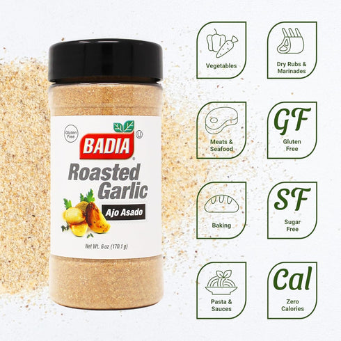 6 oz Badia Roasted Garlic Powder Seasoning, Smoky, Roasted Sweet Garlic Flavor - Gluten Free