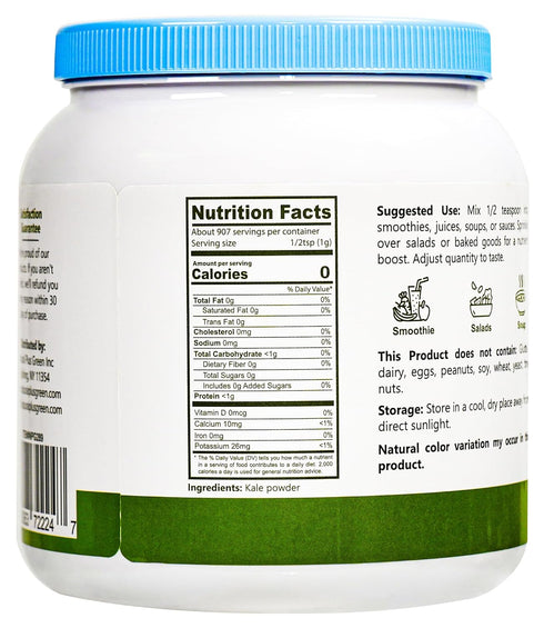 32 Oz (2 LB), 100% 907 NPG Freeze-Dried Kale Powder Pure, servings, Non-GMO, Superfood powder, No Sugar Added, Raw