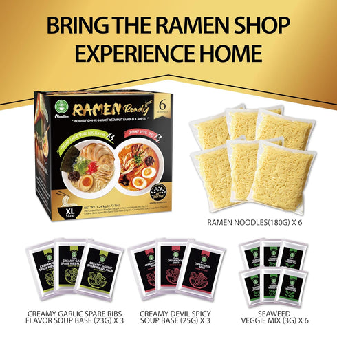 Pack 6 Pack (6 O'scallion of Ramen Noodles - Authentic Japanese Taste - Fresh Pre-Cooked Noodles, Rich Soup Base