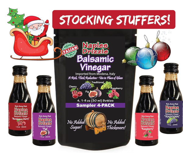 (4-Pack 1oz Naples Drizzle Barrel-Aged Balsamic Vinegar of Modena -- Rich, Extra Thick, No Added Sugar or Thickeners