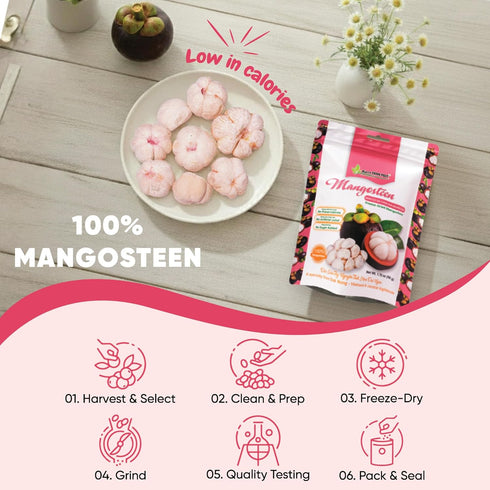 Pack 4, 8.46 Oz 100% Organic Freeze-Dried Mangosteen of | Natural Fruit Snacks | Tangy & Tart Flavor | No Sugar Added |