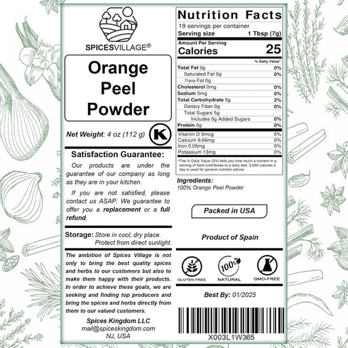 SPICES VILLAGE Orange Peel Powder, 4 oz Fresh Dried Zest and Rind for Cooking, Baking & Herb Tea