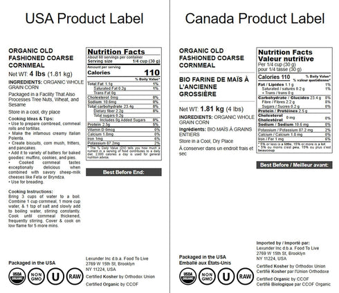 4 Food to Live Organic Old Fashioned Cornmeal Coarse, Pounds Non-GMO, Whole Grain, Vegan, Kosher, Bulk Yellow Milled