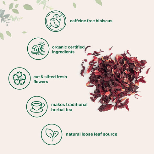 2lbs (450+cups) Organic Hibiscus Flowers, | Flor de Jamaica, Loose Leaf Tea for Hibiscus Tea Bags | Cut & Sifted Dried