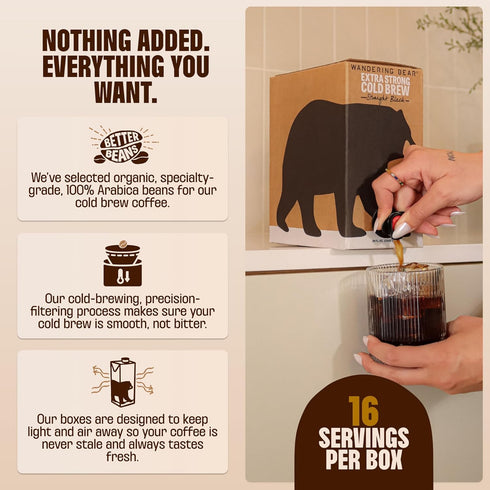 100% 16 6fl.oz 96fl.oz Wandering Bear Straight Black Organic Cold Brew Coffee On Tap, Iced Coffee Drink - Extra Strong