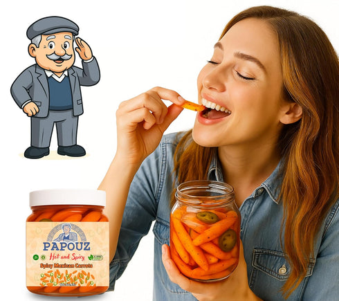 Papouz 32 OZ, Pickled Carrots, Hot and Spicy, Mexican Style, FL All Natural, Low Calorie, Gluten Free, Fat Free, No