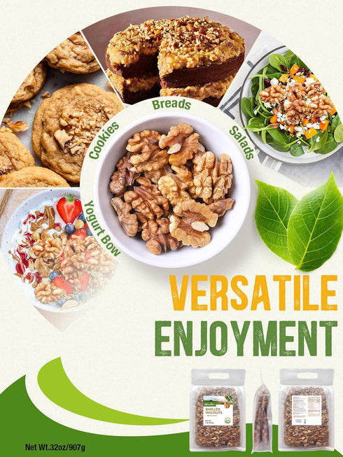 2LB 90% NatureBliss Raw Walnut Halves & Pieces, Premium Skin-On Walnuts, Whole Halves & Vacuum-Sealed for Freshness