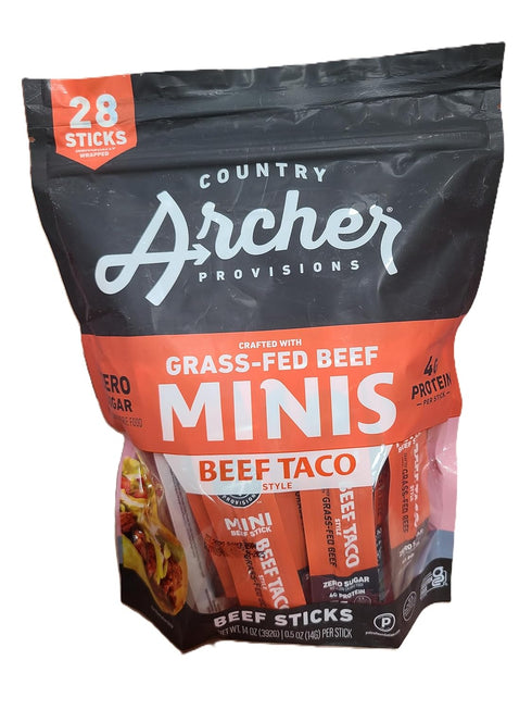 Country Archer Mini Beef Sticks, Beef Taco, 28 Sticks