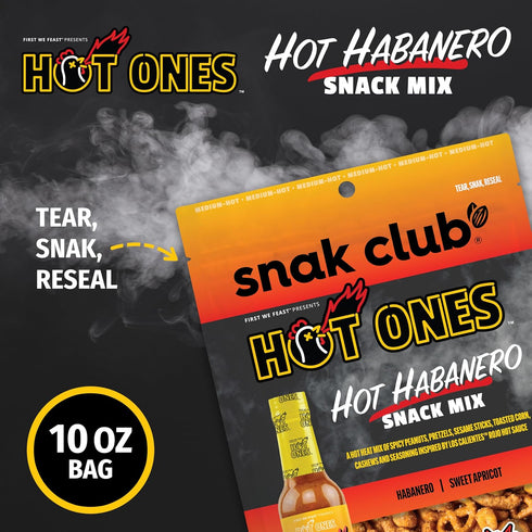 10 oz Snak Club x Hot Ones Hot Habanero Snack Mix, Spicy Snacks with Peanuts, Pretzels, Sesame Sticks, Toasted Corn