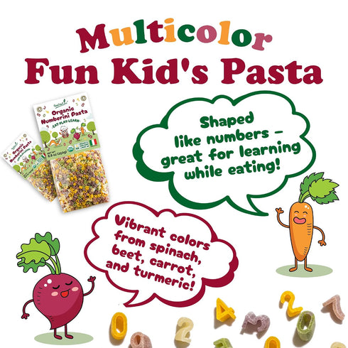 8.8 oz (Pack 2) Food to Live Organic Numberini Pasta - Eat. Play. Learn, of Multicolor Italian Fun Kid's Pasta, Made