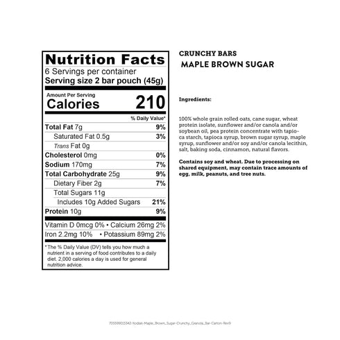 100% 1 6 (12 Kodiak Crunchy Granola Snack Bars, Maple Brown Sugar, High Protein, Whole Grains, box with pouches bars)