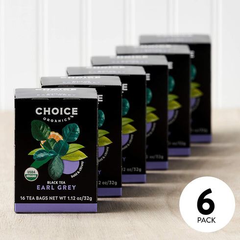 (6 Pack) 96 Choice Organics - Organic Earl Grey Tea - With Bergamot - Fair Trade - Compostable - Contains Caffeine