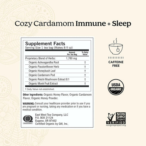 Cozy Immune Immune 16 Pack (4 Packs) Yogi Tea Cardamom & Sleep - Organic Herbal Tea for System & Sleep Support