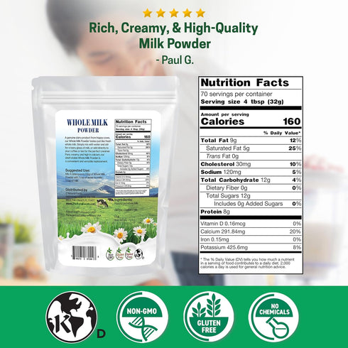 5 lbs Z Natural Foods Premium Whole Milk Powder - Powdered Milk for Baking, Cooking, Drinks - Dry Milk Powder
