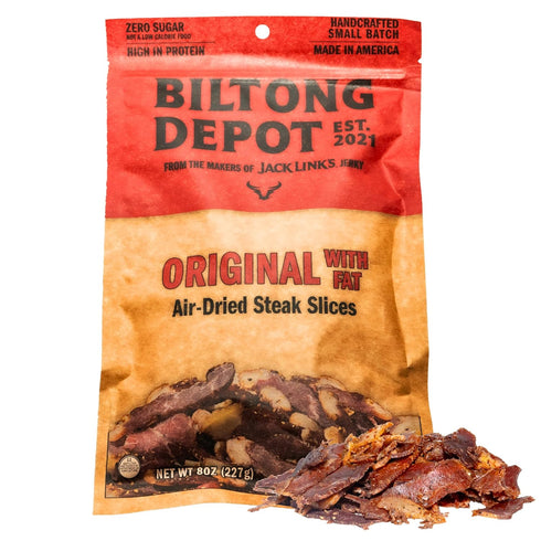 Biltong Depot Original Beef Biltong Slices with Fat 8oz | Air-Dried Beef