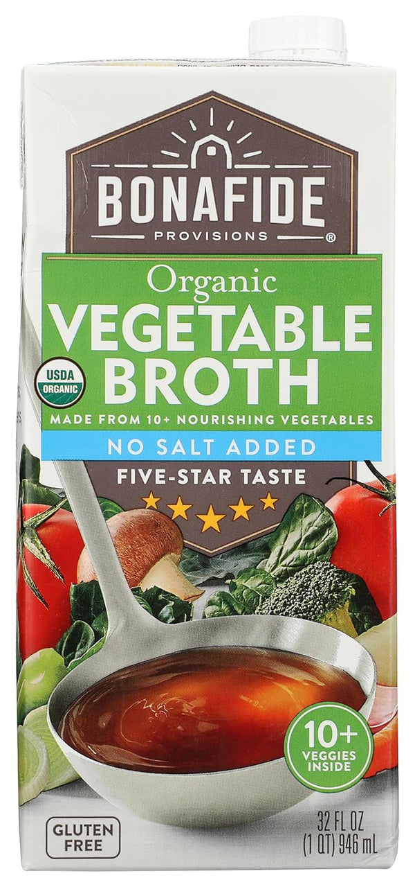 BONAFIDE PROVISIONS Organic No Salt Added Vegetable Broth, 32 FZ