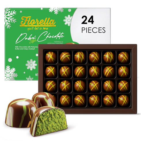 Fiorella Dubai Chocolate Gift Box, 24 Count, Premium Gourmet Milk Chocolate with