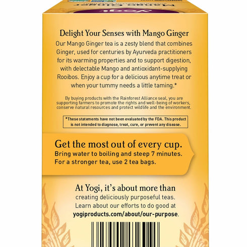 16 Pack (6 Packs) Yogi Tea Mango Ginger Tea - Tea Bags per - Organic Ginger Root Tea to Support Healthy Digestion