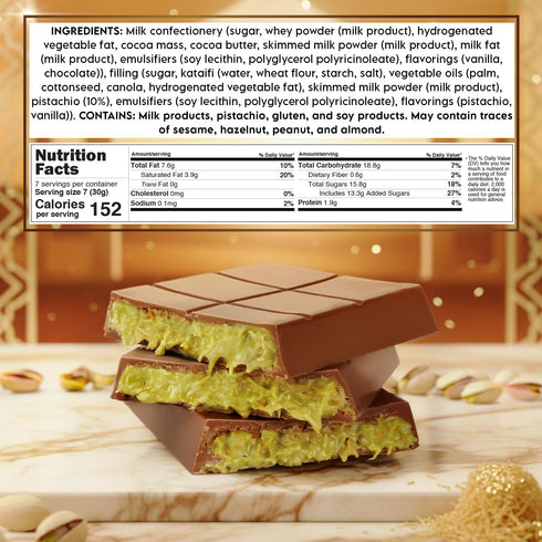 7 oz Dubai Chocolate Bar Pistachio Dessert with Pistachio Cream & Kataifi Filling | Gourmet Dubai Chocolate Filling |