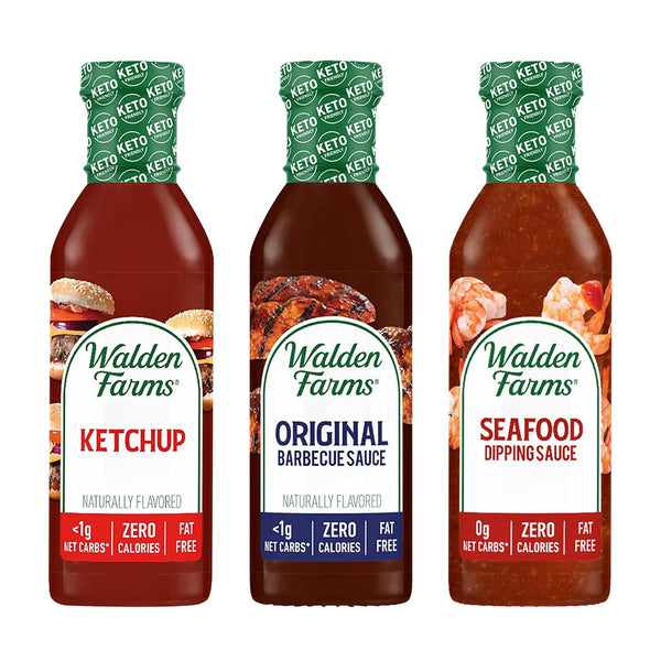 Walden Farms Variety Condiment Pack Ketchup, Original BBQ & Seafood Dipping Sauce
