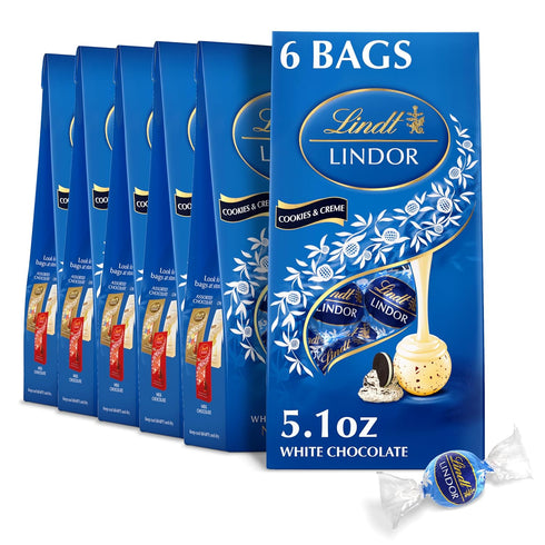 Lindt LINDOR Cookies & Creme White Chocolate Candy Truffles, 5.1 oz Bags