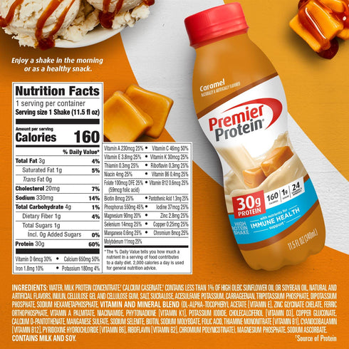 Premier Protein Liquid Protein Shake, Caramel, 30g Protein, 11.5 fl oz Bottle (12 Pack)