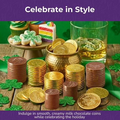 8 oz 60 Madelaine Gold Chocolate Coins - Individually Wrapped Easter Candy Basket Fillers - Assorted Sizes About Pieces