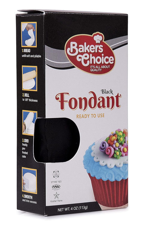 Baker's Choice Black Fondant Icing, 4 oz. Ready to Use Cake Decorating Frosting for Cakes, Cupcakes, and Cookies