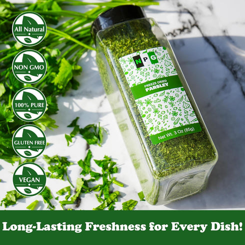3 Oz, NPG Freeze-Dried Parsley Flakes Dehydrated Chopped Parsley for Cooking, Soups, Pasta, and Garnish, Aromatic Herb
