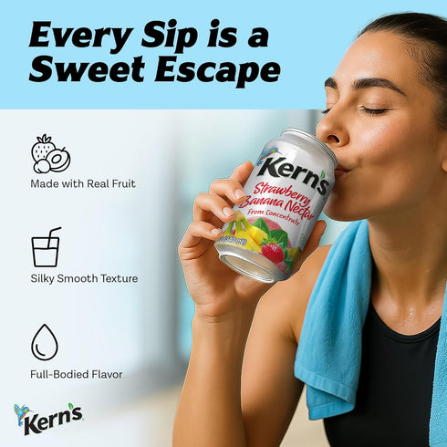 11.5oz, 24 Pack Kerns Strawberry Banana Nectar Juice - Made with Fresh Fruit Puree - Tropical Fruit Juice Concentrate