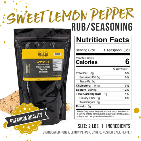 2 Lbs Lane's Sweet Lemon Pepper Seasoning, All-Natural Lemon Seasoning Blend with Citrus, Lemon Pepper Powder