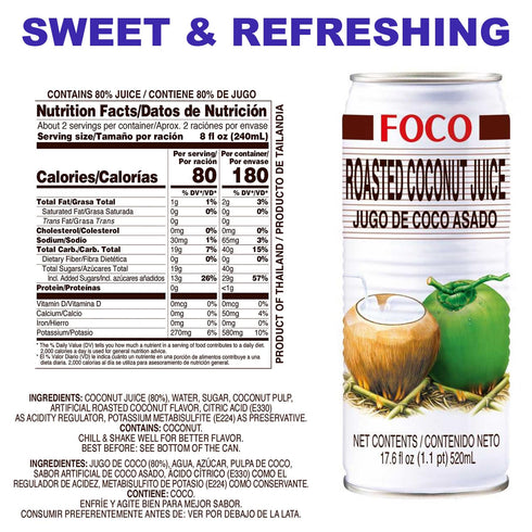 FOCO 17.6 Oz, Pack 12 Roasted Coconut Juice with Pulps Fl