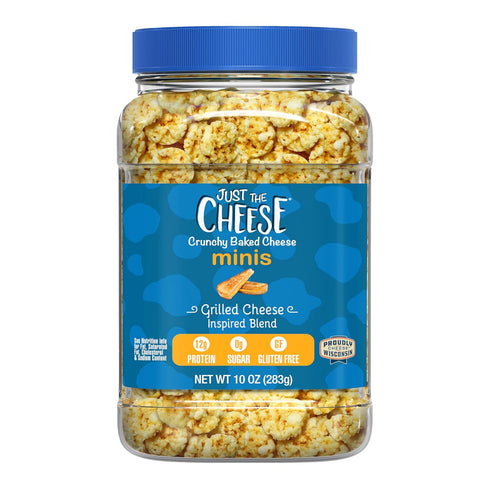 Just the Cheese Minis Grilled Cheese Crisps, 10 oz Jar, Delicious Low-Carb