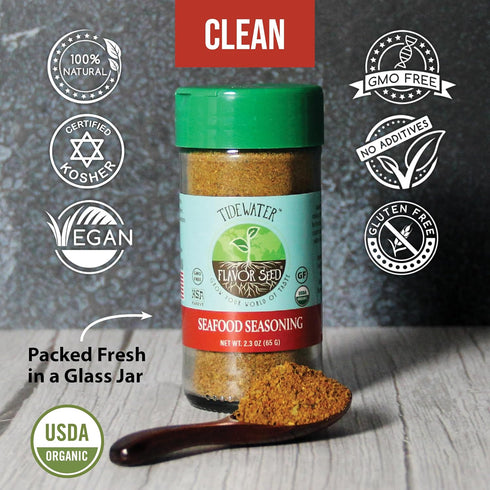 2.3oz Organic Seafood Seasoning - Tidewater by Flavor Seed, All Purpose Fish Seasoning for Shrimp, Crab Meat, Lobster