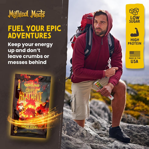 Pack 10 Mythical Meats Cryptid Heatwave Spicy Variety Legendary Exotic Game & Beef Snack Sticks Dried & Dehydrated