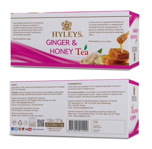 Hyleys Wellness Ginger & Honey Black Tea - Natural Digestive Support with 25 Pure Ceylon Tea Bags