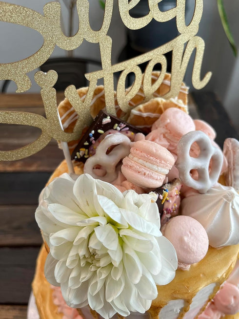 Sweet 16 Cake Topper, Happy 16th Birthday Cake Topper - Gold by Merry Expressions