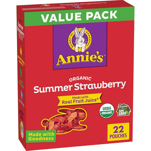 Annie's Organic Bunny Fruit Flavored Snacks, Summer Strawberry, Gluten Free, Value Pack,