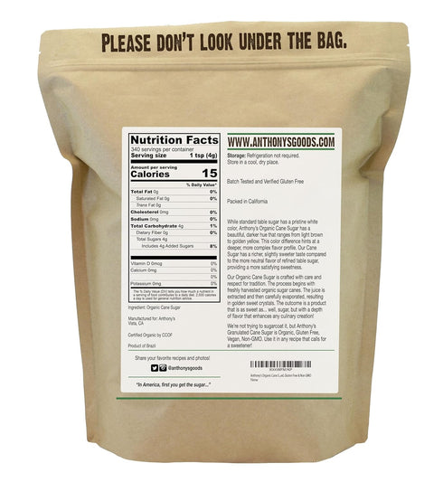 3 lb, Anthony's Organic Cane Sugar, Granulated, Gluten Free & Non GMO