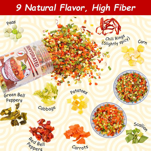 9 12.35oz Dried Ramen Toppings Dehydrated Vegetables Mixed Vegetable Green & Red Bell Peppers, Natural Dried Veggie