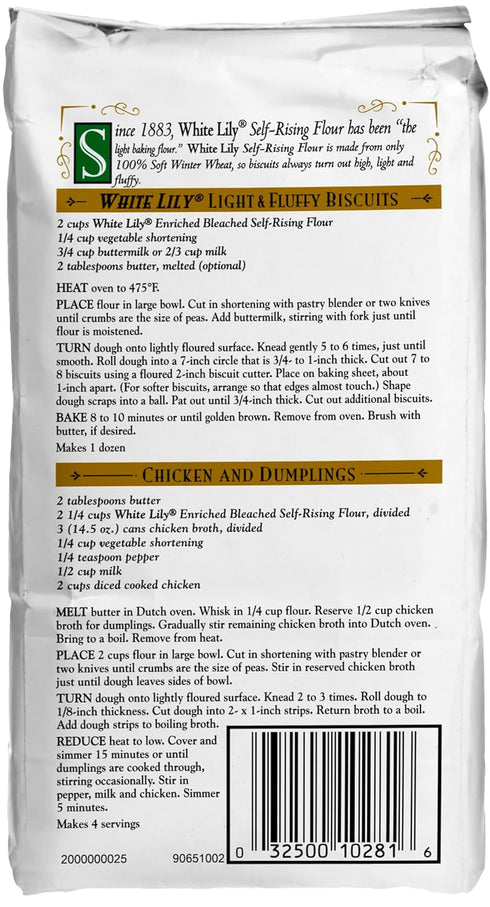 White Lily 2 lb (Pack 2) Self-Rising, Enriched Bleached Flour, Bag