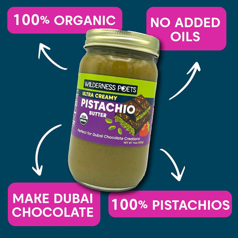 1 (16 oz), 100% Wilderness Poets, Organic Ultra Creamy Pistachio Nut Butter - Pound Silky Smooth, Perfect for Dubai